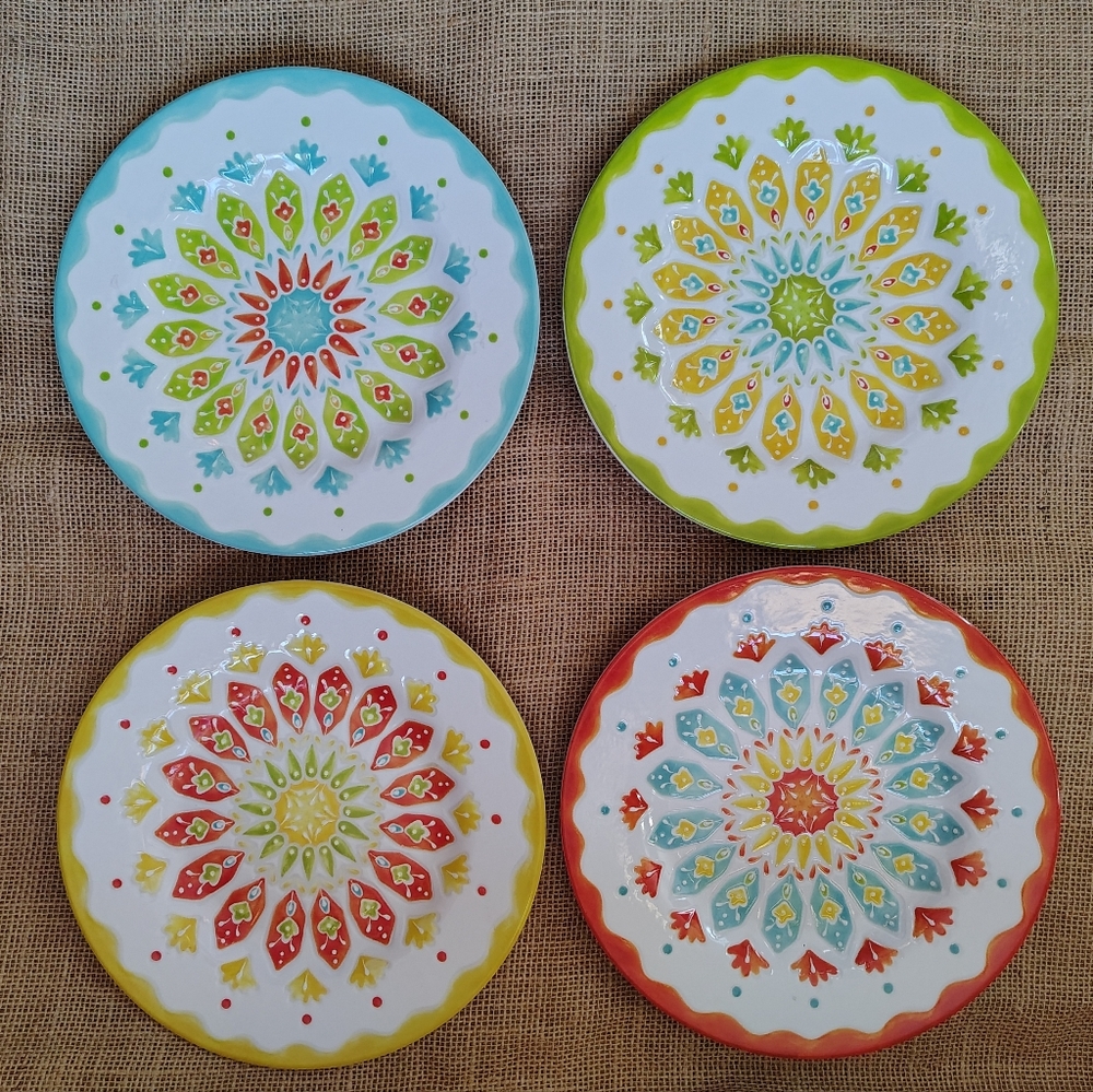 Laurie Gates Set of 4 Melamine Plates 8.5" Moroccan Bohemian